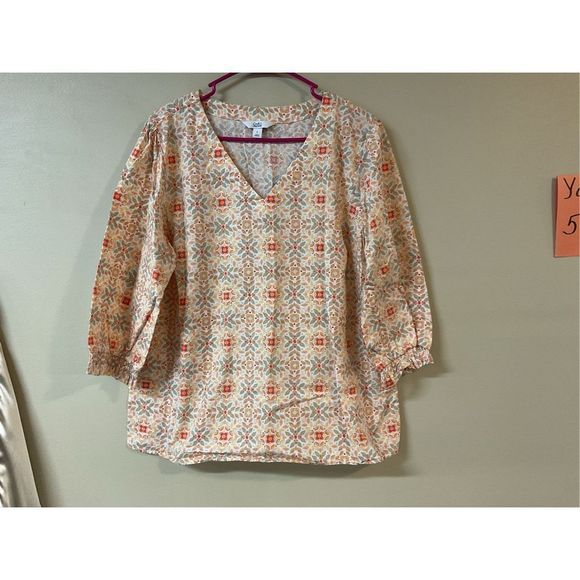 NEW Croft & Barrow Size Large Peasant Top Blouse Boho Floral Orange Multi 🍃🌿 - Picture 8 of 9